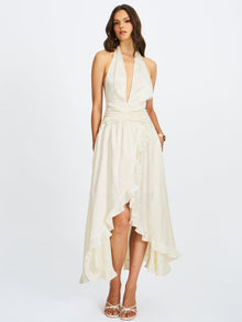 Nalani Ruffled Halter Maxi Dress | Floral Ivory
