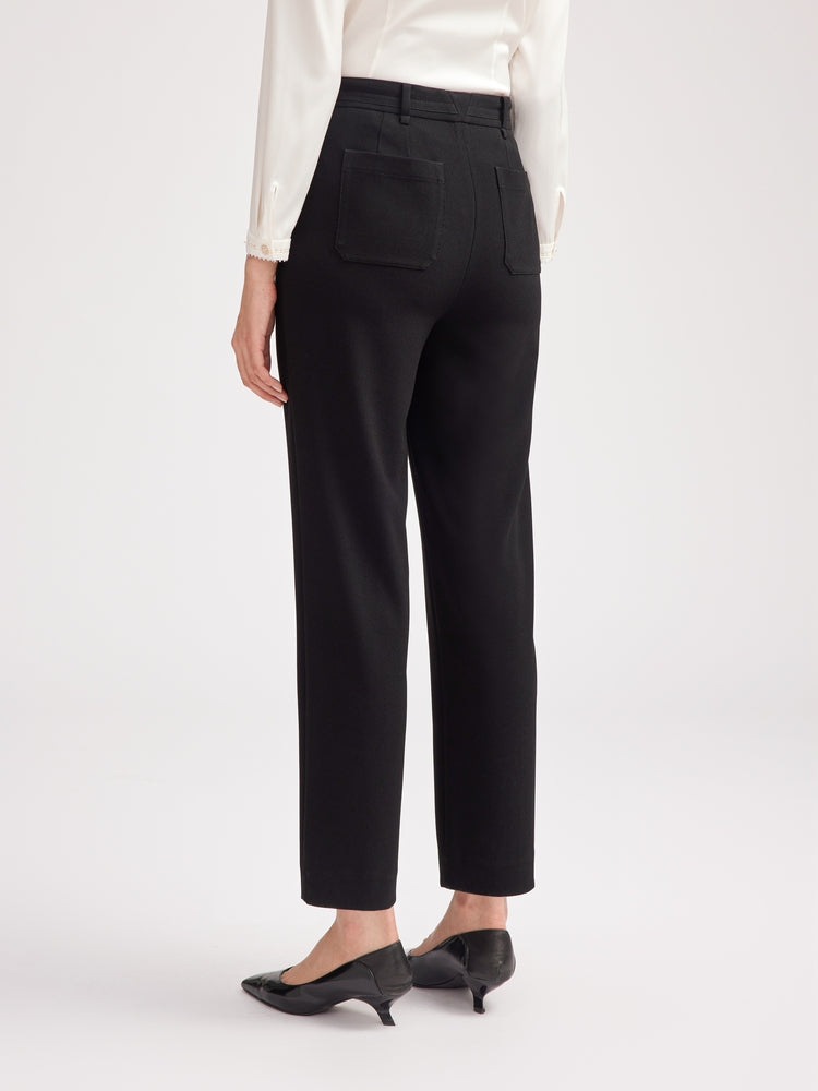 Mid-Rise Waisted Straight Leg Pants | Black