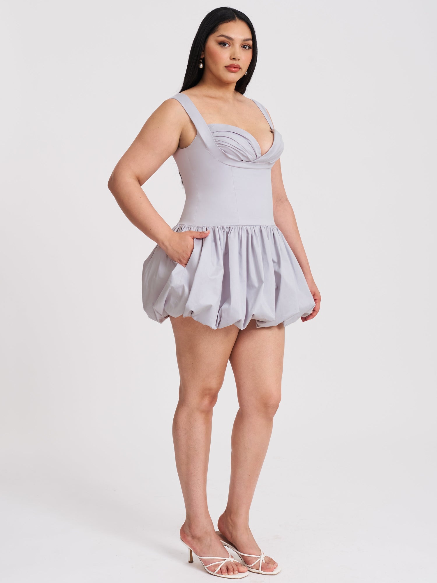 Zada Pleated Breast Bubble Hem Mini Dress | Grey