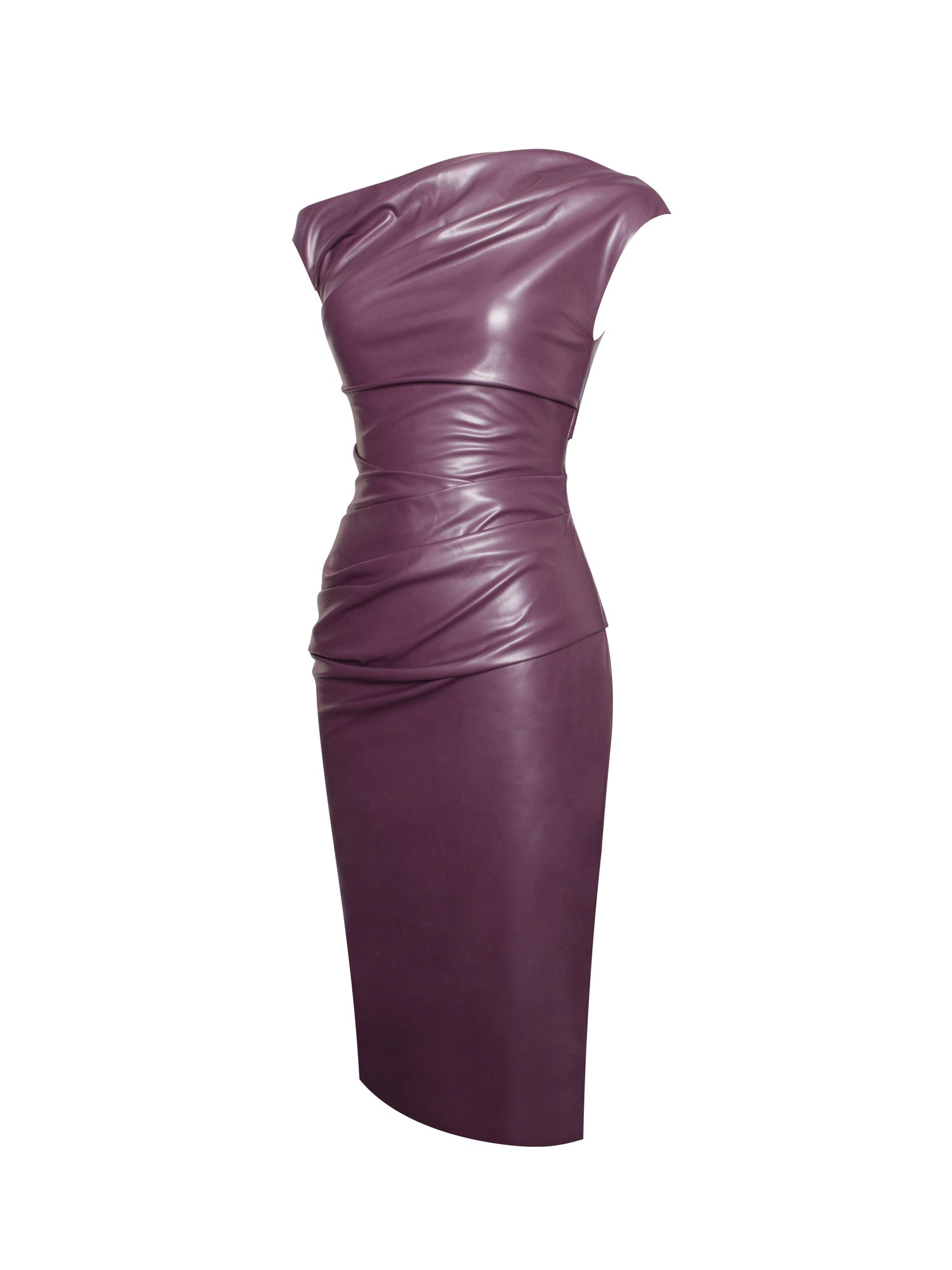 Sabina Leather Slash Neck Midi Dress | Purple