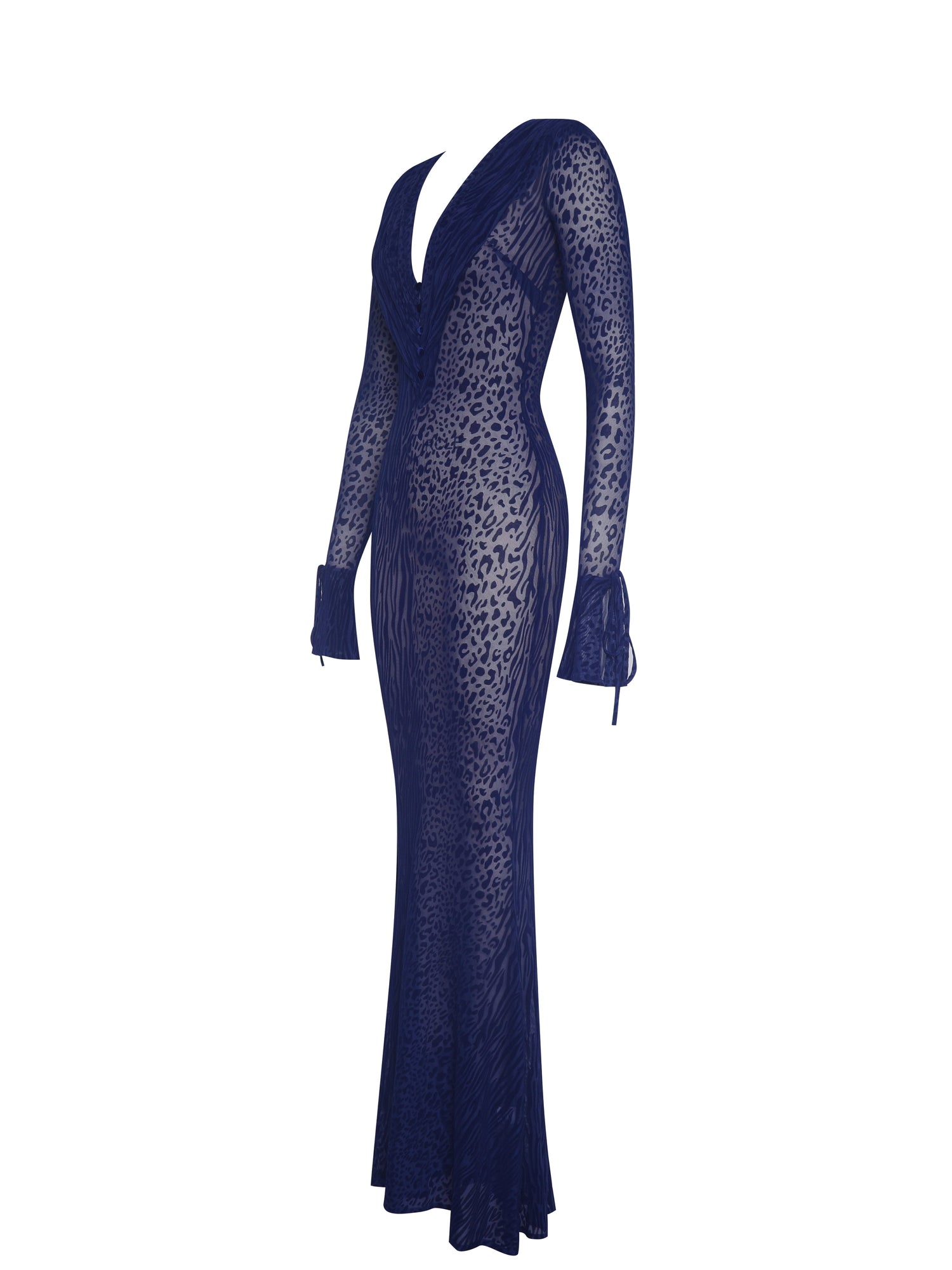 Ilyse V-Neck Plunge Animal Print Mermaid Hem Maxi Dress | Navy