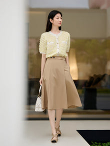 Vintage Collegiate Style Midi Skirt | Khaki