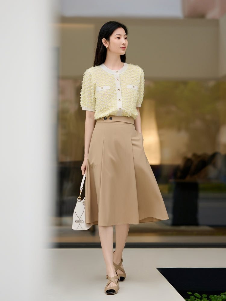 Vintage Collegiate Style Midi Skirt | Khaki