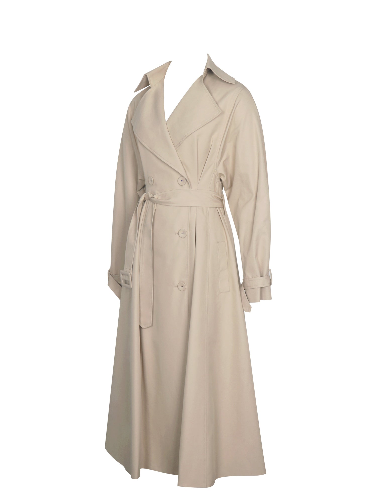 Ulila Double-Breasted Pleated Cotton-Blend Trench Coat | Beige