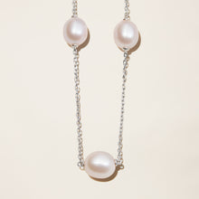 Womens | 14K Solid White Gold | Cultured Pearl Station Necklace | Freshwater Pearls