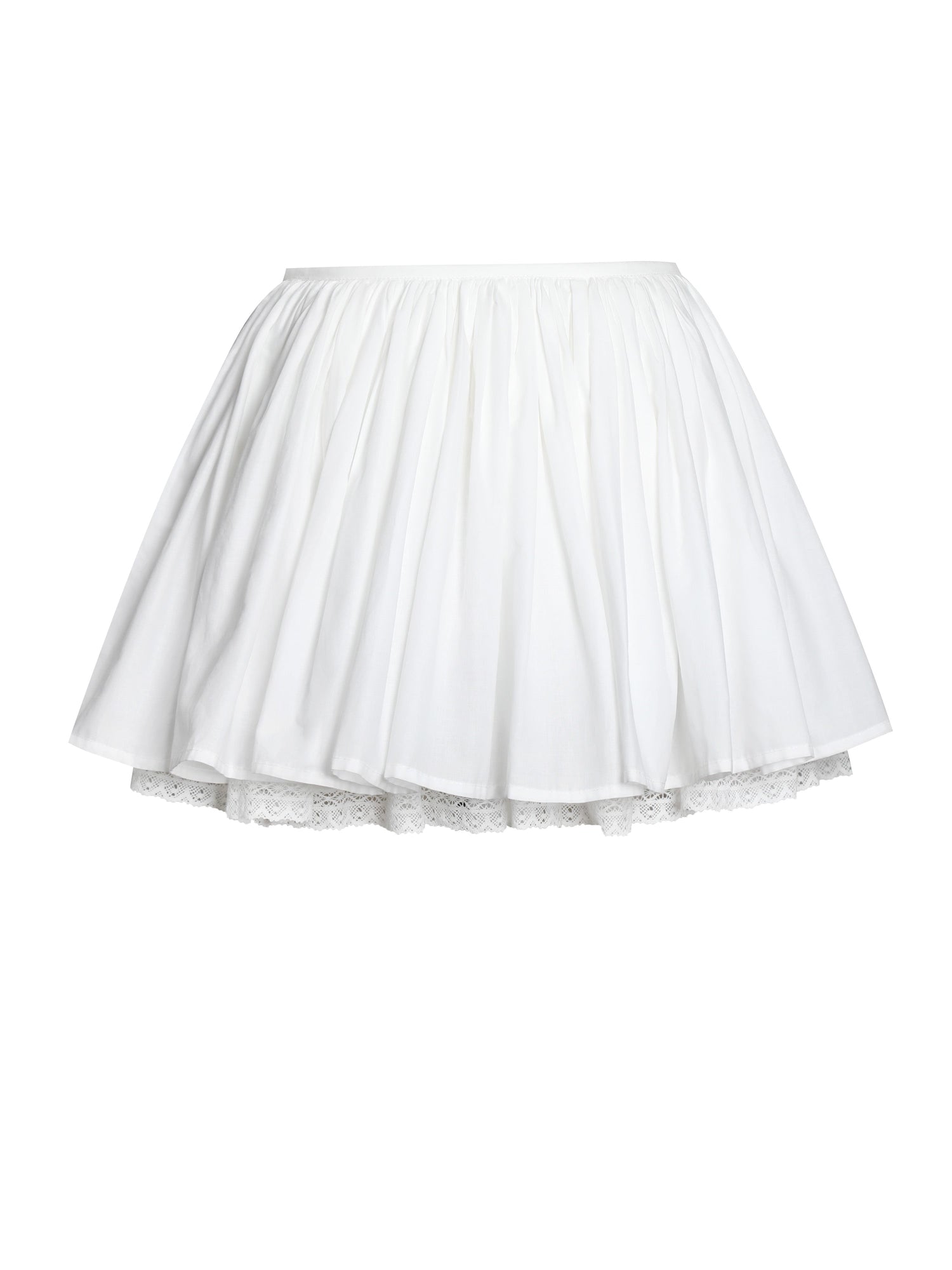 Aliza Cotton Poplin Lace Trim Layered Mini Skirt | White