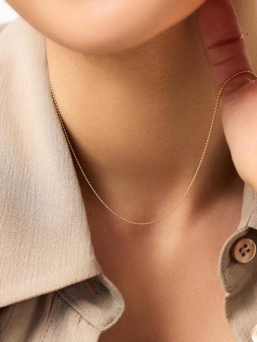 Ball Chain Dainty Necklace | 10K Solid Gold