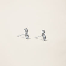 Womens | 14K Solid White Gold | Pave Bar Studs | 0.19 CTW Diamonds