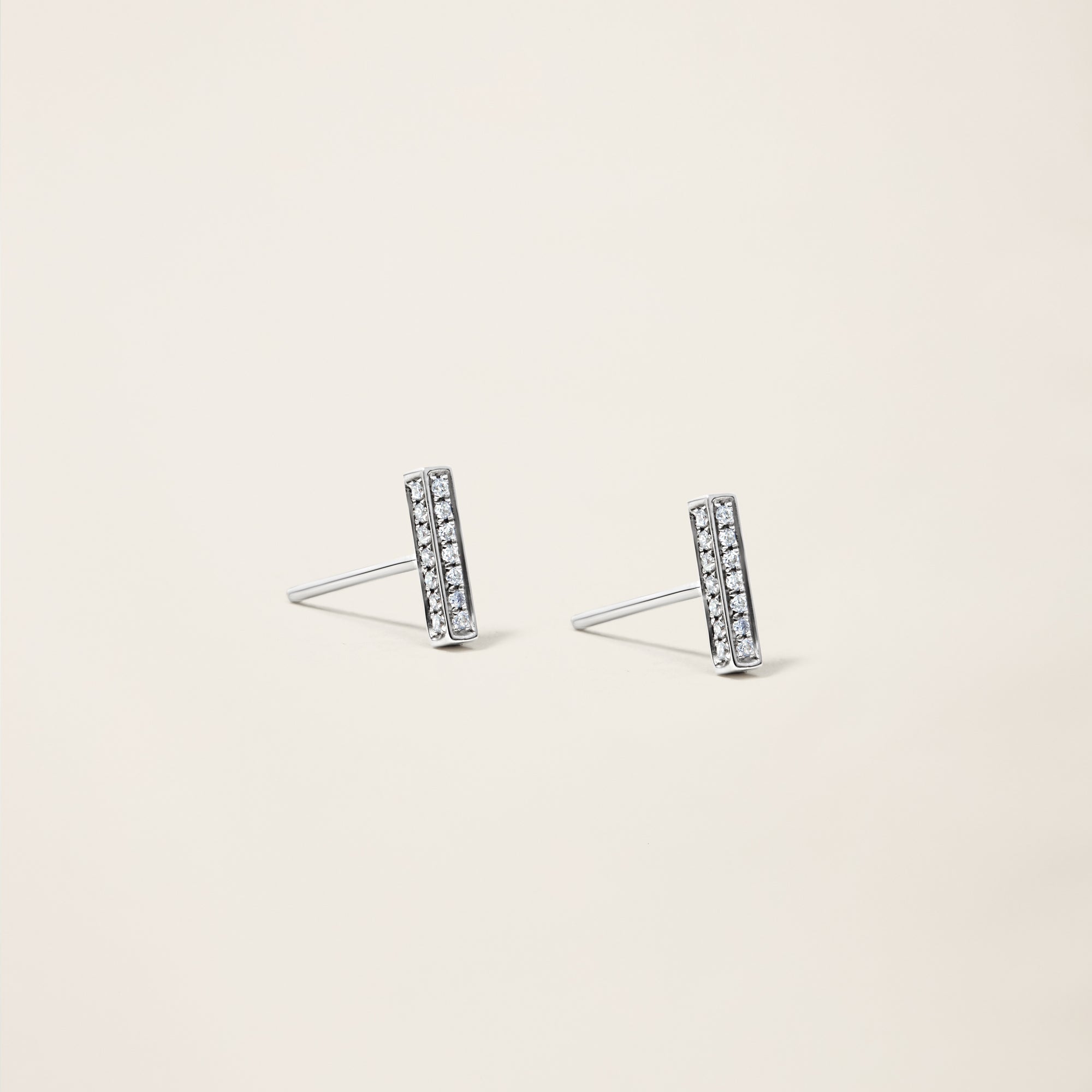 Womens | 14K Solid White Gold | Pave Bar Studs | 0.19 CTW Diamonds