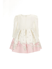 Girls | Dress With Velvet Maxi Bow | Cream/Antique Pink
