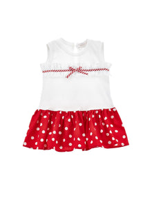 Girls | Low-Waisted Organic Cotton Dress | White/Red