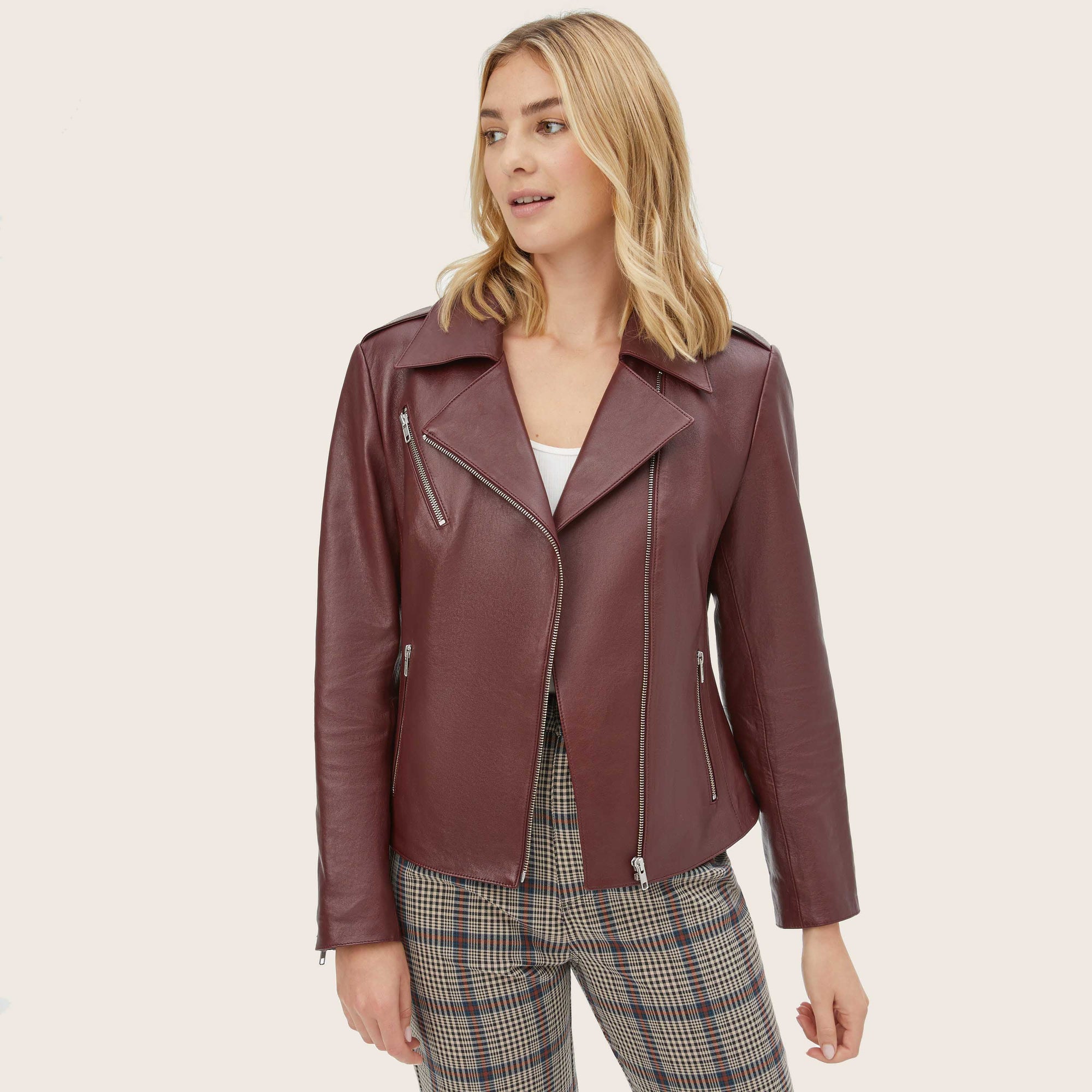 Womens | Lou Lightweight Lambskin Leather Jacket | Merlot
