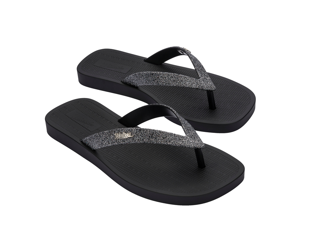 Womens | Sun Long Beach II Flip Flop | Black/Silver
