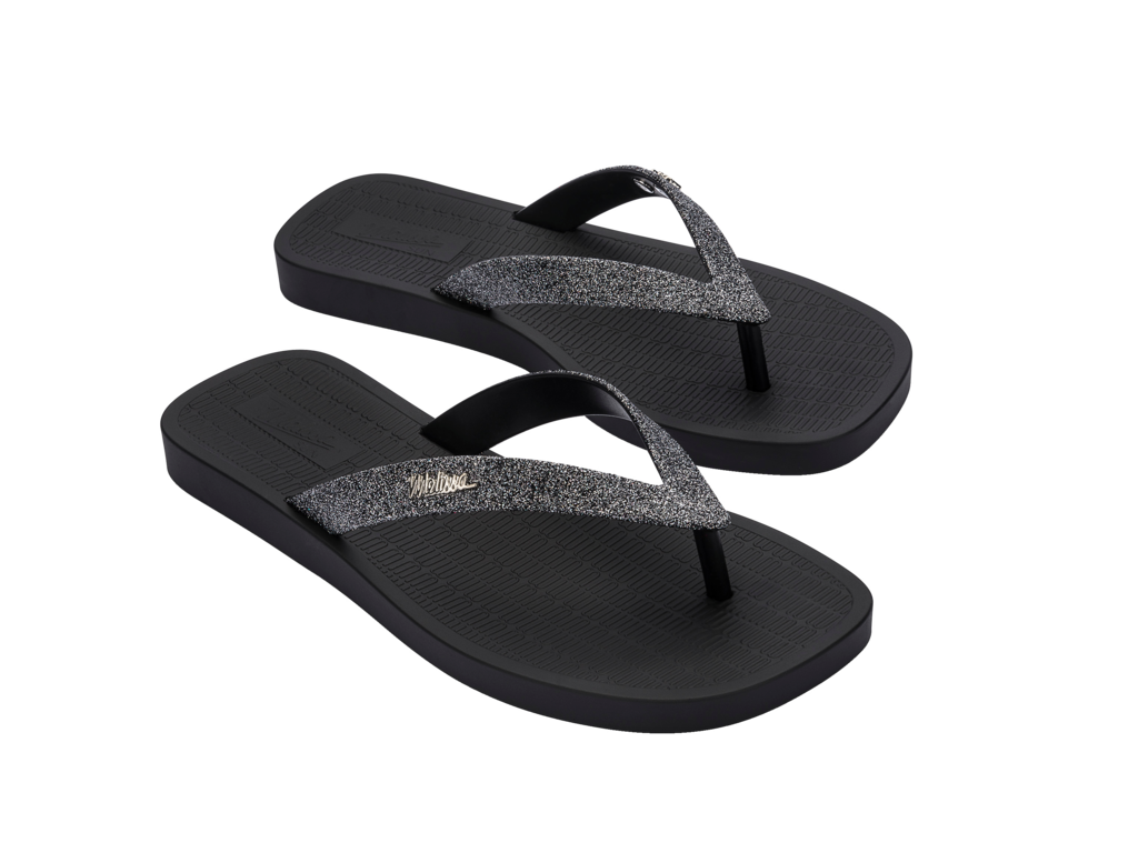 Womens | Sun Long Beach II Flip Flop | Black/Silver