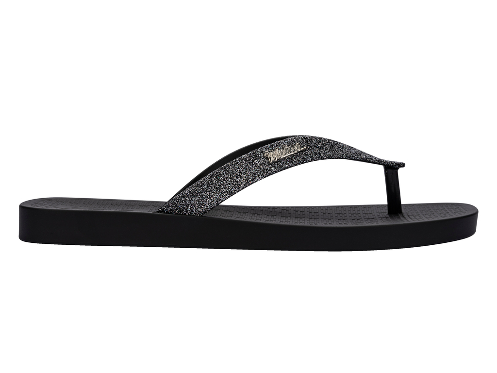 Womens | Sun Long Beach II Flip Flop | Black/Silver