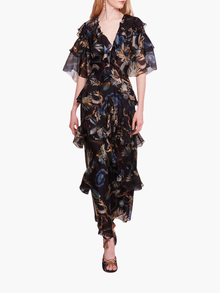 Silk Lily Flutter Midi Dress | Blue Multi