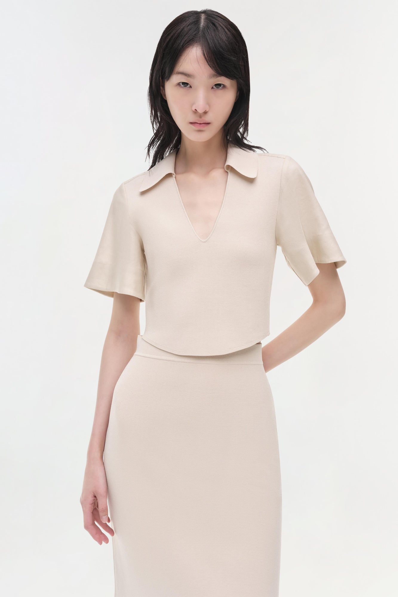 Womens | Camille Linen Knit Midi Skirt | Sand