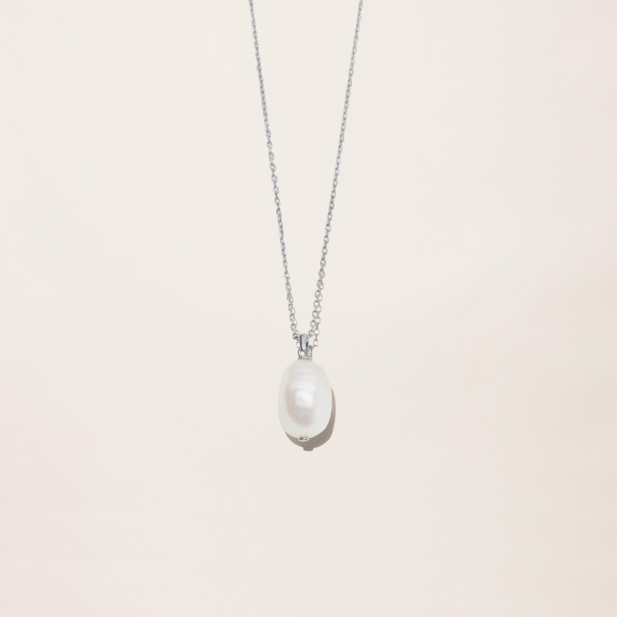 Womens | 14K Solid White Gold | Baroque Cultured Pearl Drop Chain | Freshwater Pearls
