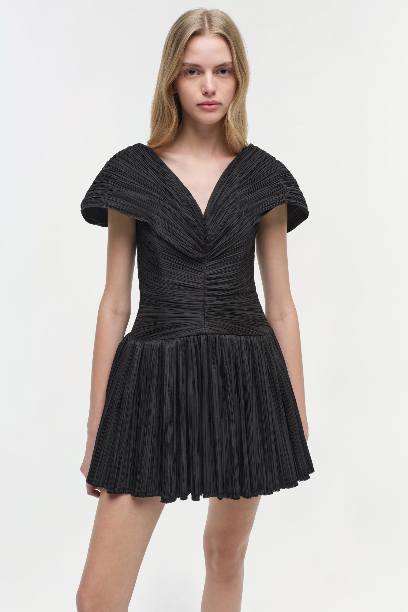 Womens | Avarie Plisse Mini Dress | Black