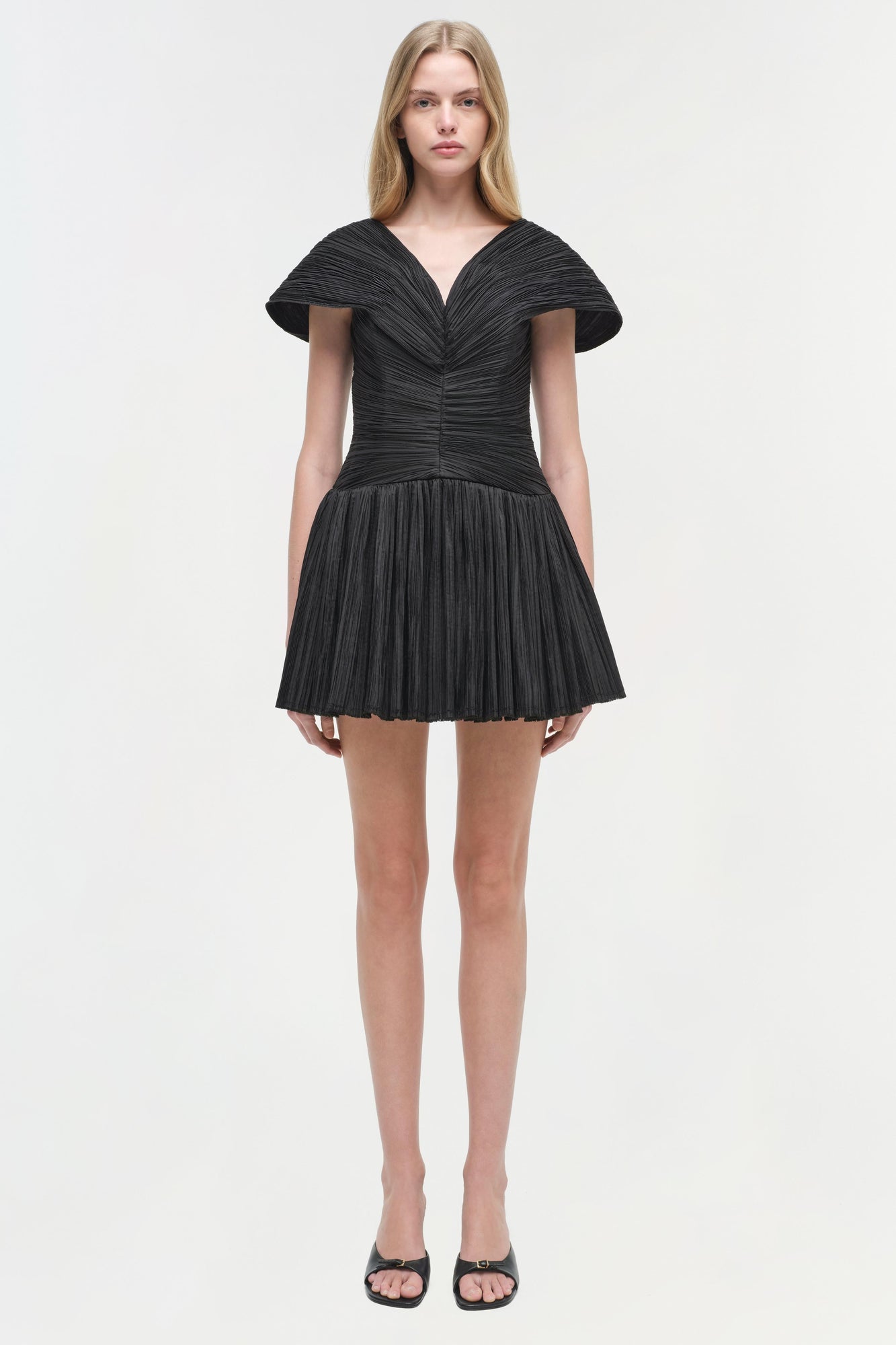 Womens | Avarie Plisse Mini Dress | Black