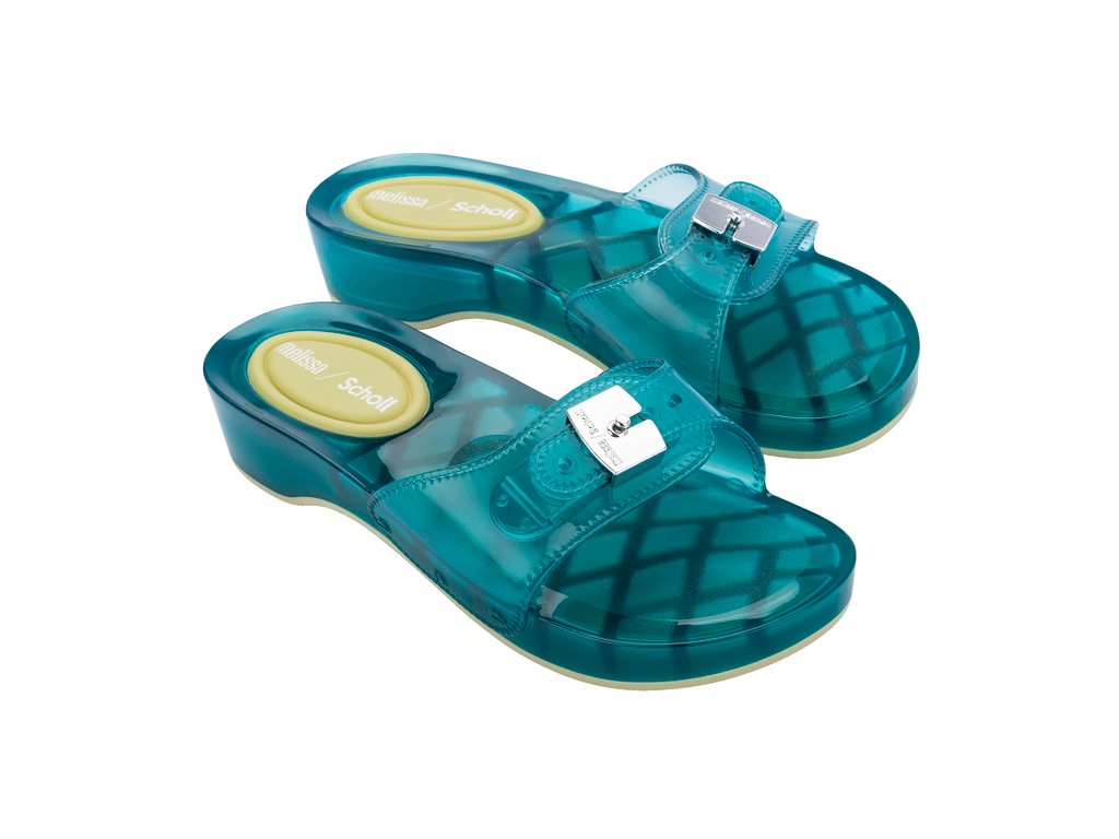 Womens | Pescura Heel and Scholl Slide | Transparent Blue