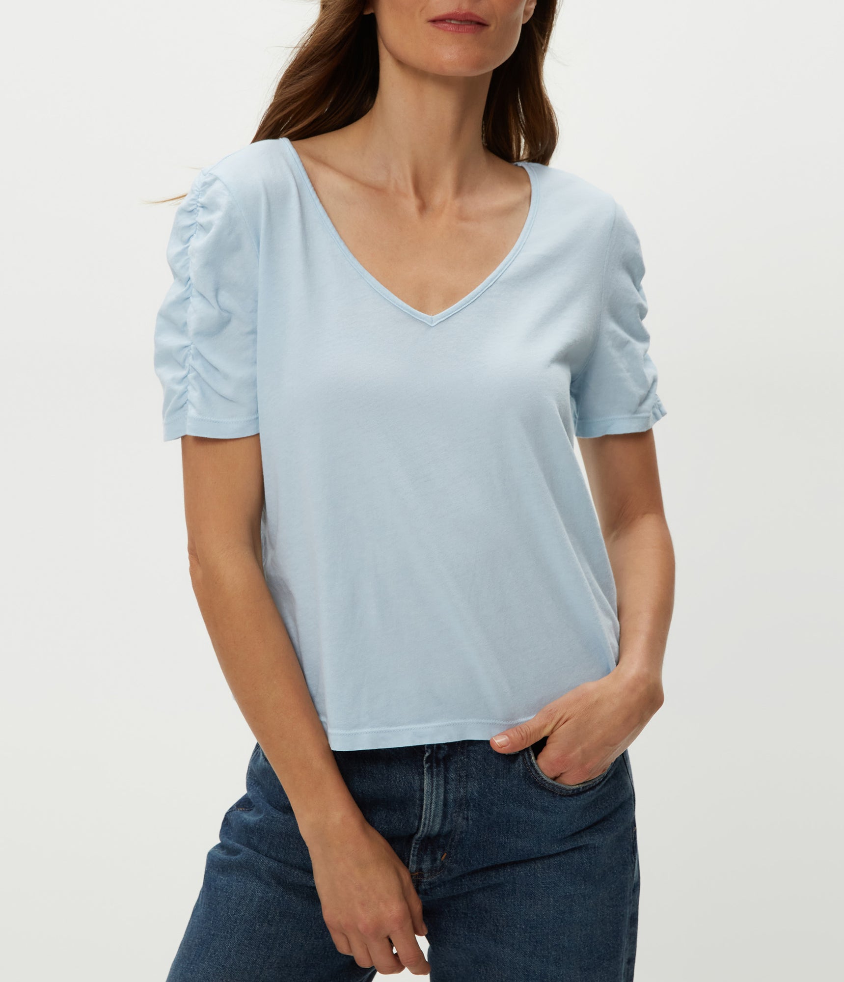 Josie V-Neck Ruched Tee | Fountain