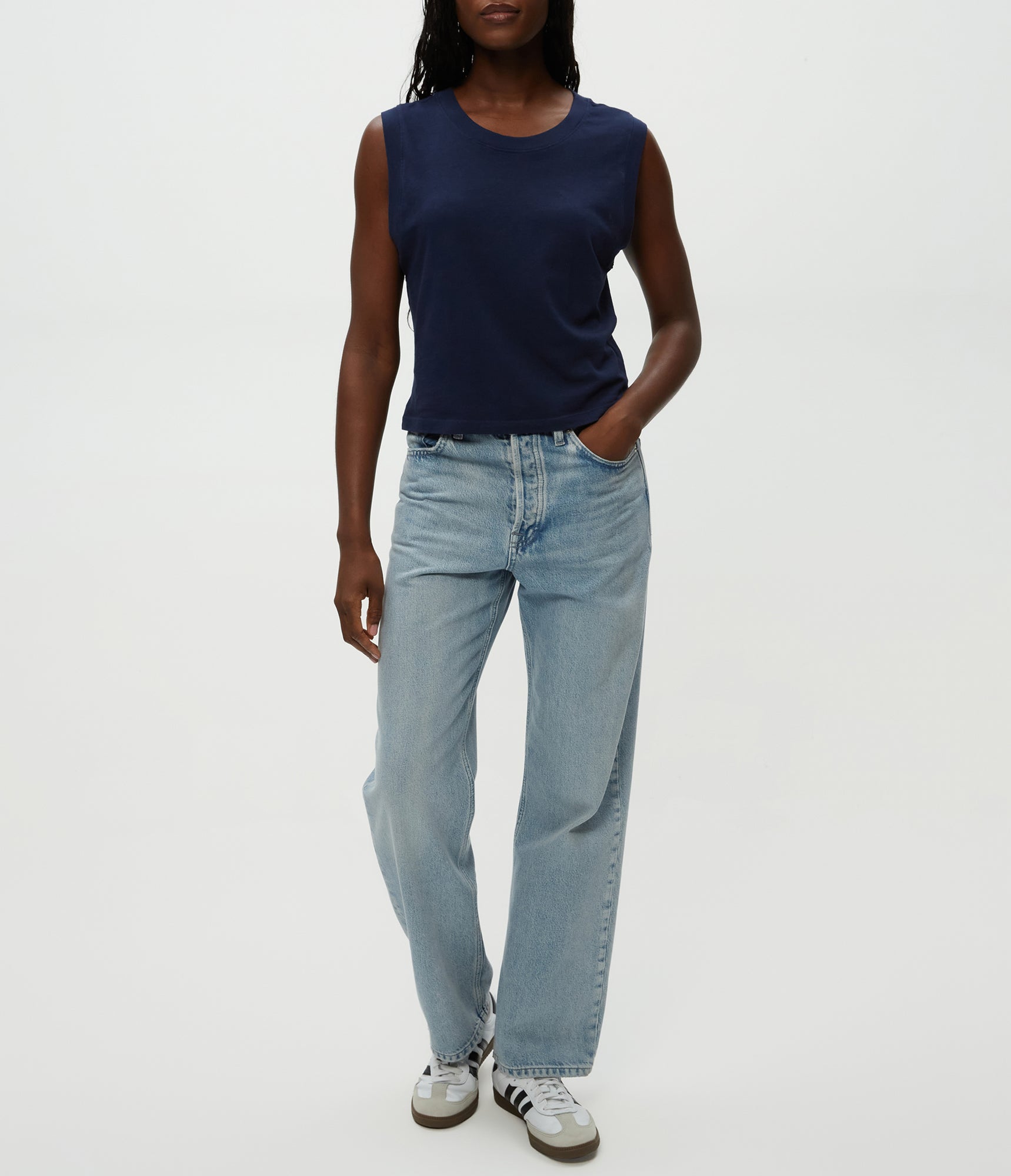 Johnnie Cropped Crew Neck Tank w/ Rib Trim | Nocturnal