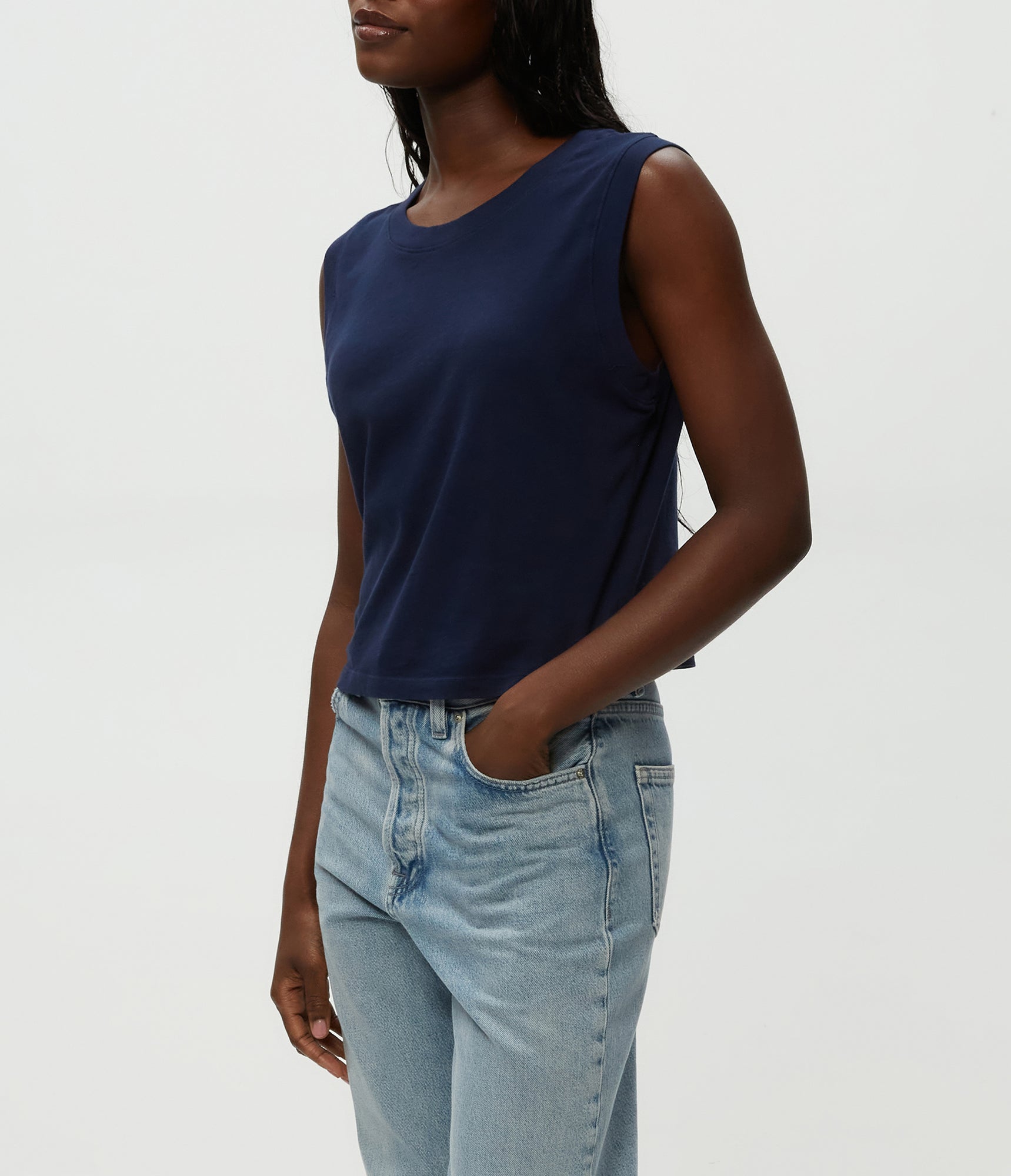 Johnnie Cropped Crew Neck Tank w/ Rib Trim | Nocturnal