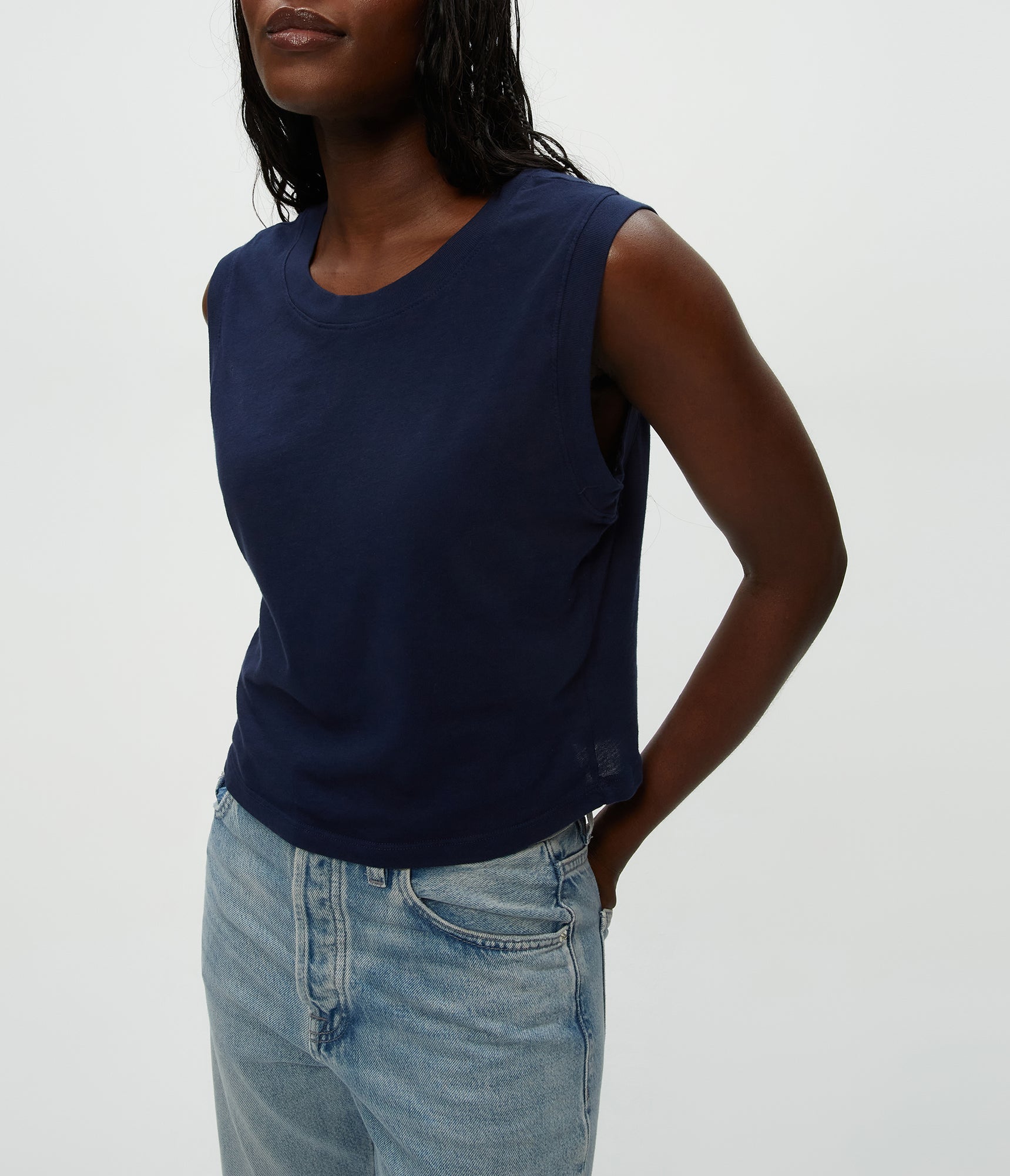 Johnnie Cropped Crew Neck Tank w/ Rib Trim | Nocturnal