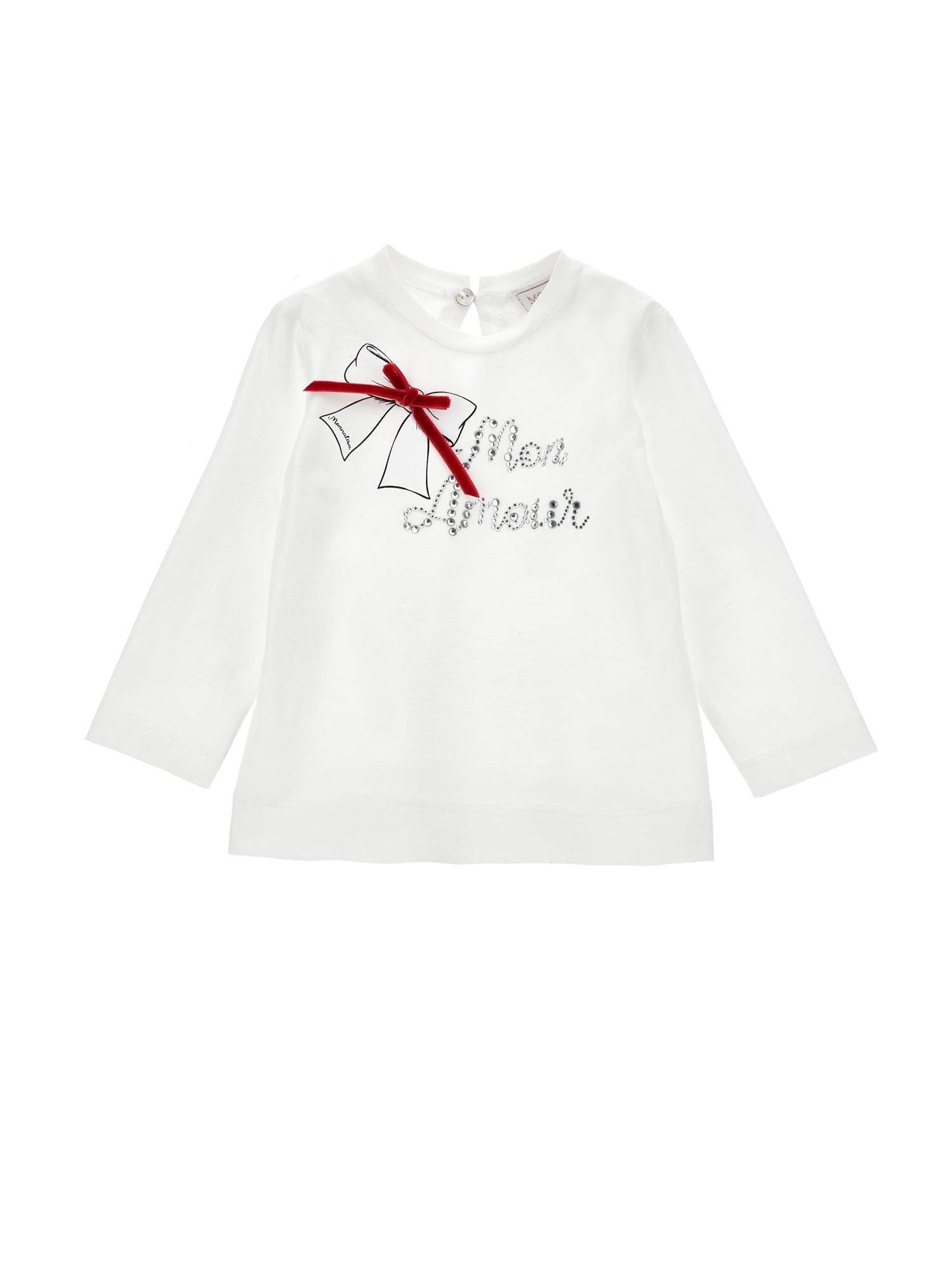 Girls | Rhinestone T-Shirt And Velvet Bow | Cream