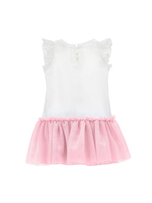 Girls | Two-Tone Alice Print Dress | White/FairyTale Pink