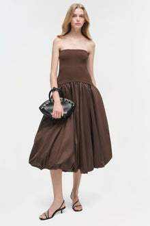 Womens | Izzy Strapless Taffeta Midi Dress | Cocoa