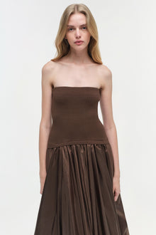 Womens | Izzy Strapless Taffeta Midi Dress | Cocoa