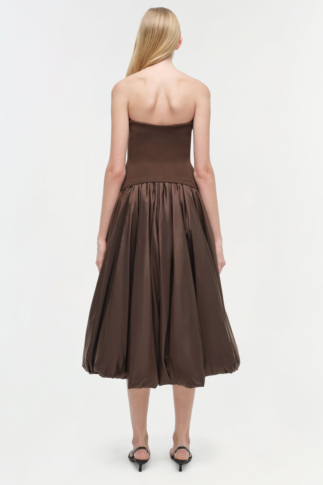 Womens | Izzy Strapless Taffeta Midi Dress | Cocoa