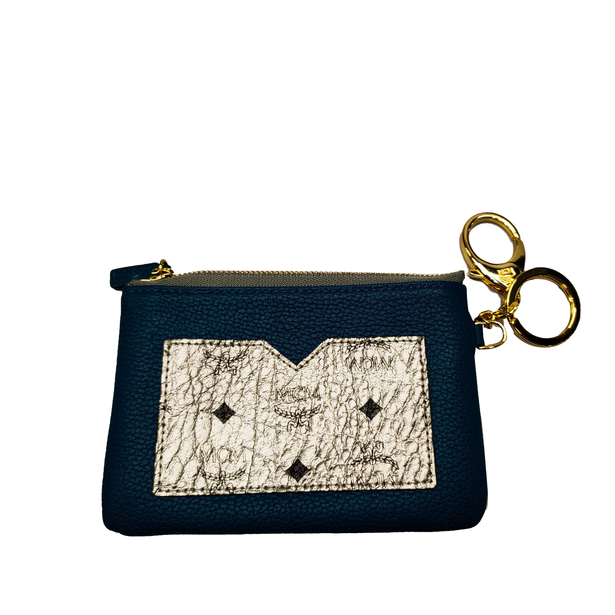 MCM | Pre-Owned Leather Visetos Coin Pouch | BlueSilverSilver