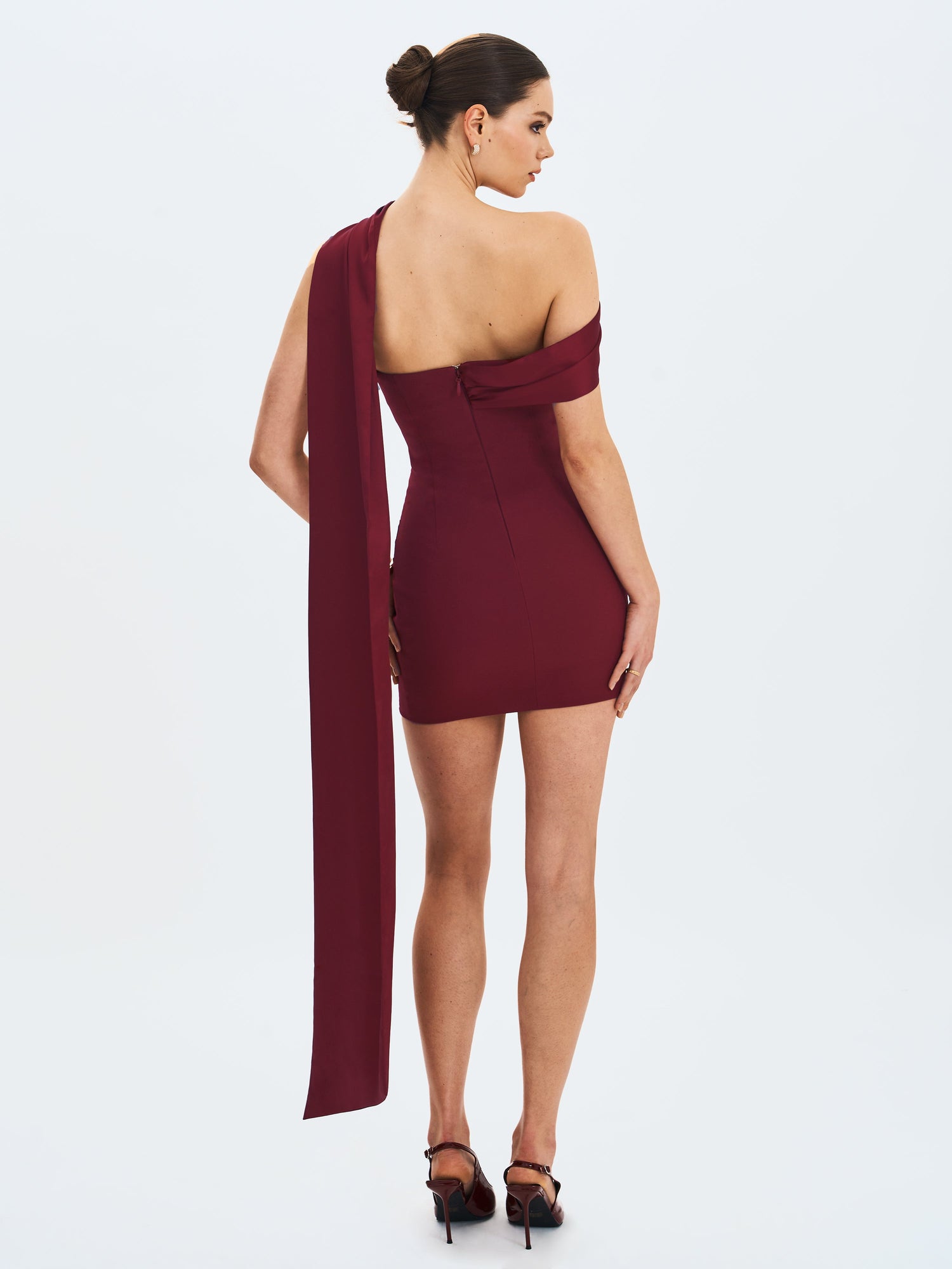 Ovelia Satin Ribbon Strapless Mini Dress | Crimson