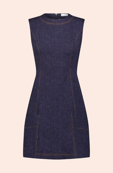 Stretch Denim Seamed A-Line Dress | Midnight
