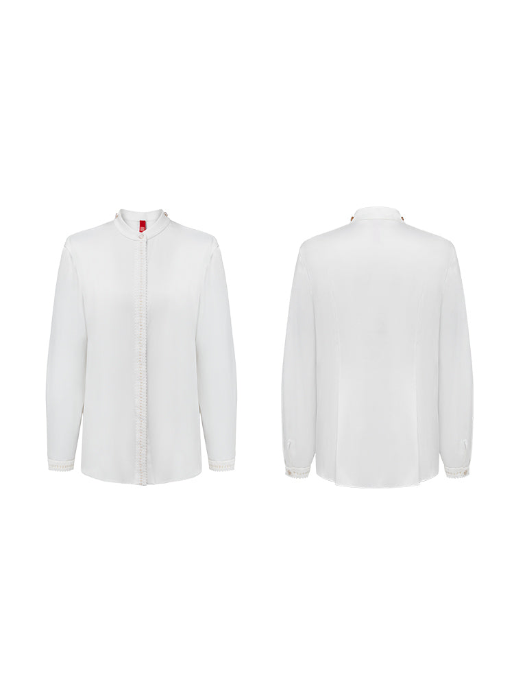 Silk Bow Tie Neckline Shirt | White