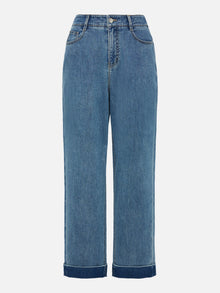 Rolled Hem Straight-Leg Jeans | Blue