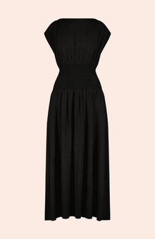 Starburst Crepe Smocked Dress | Black