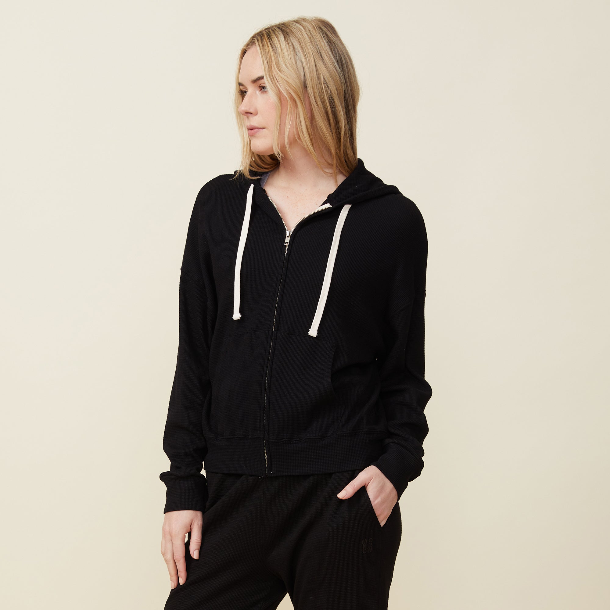 Baby Thermal Slouchy Zip Up | Women | Black