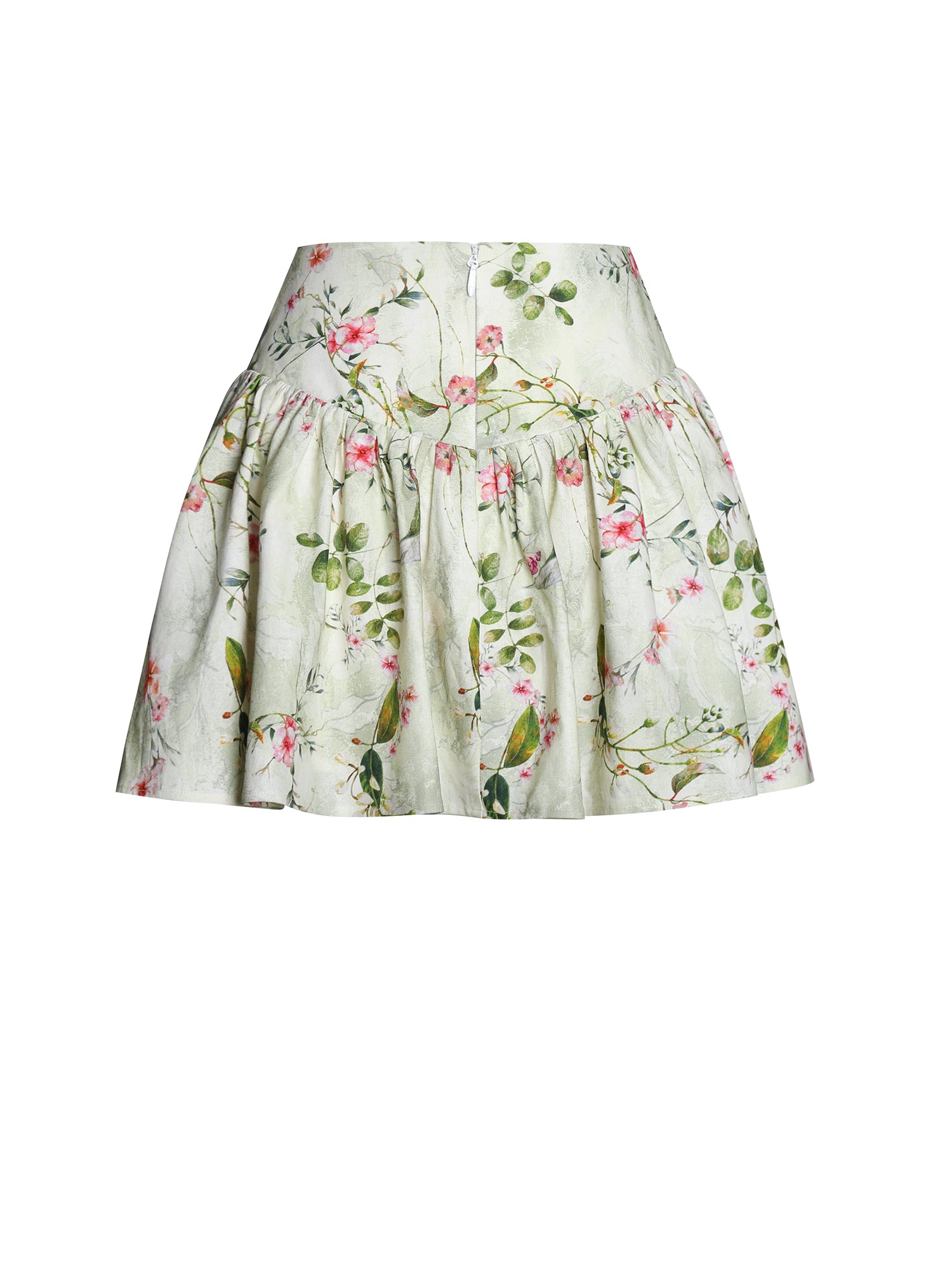 Zanelle Floral Print Drop Waist Linen Full Skirt | Green