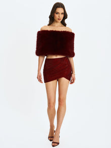 Darleen Rhinestone Mesh Low Waist Ruched Skirt | Crimson
