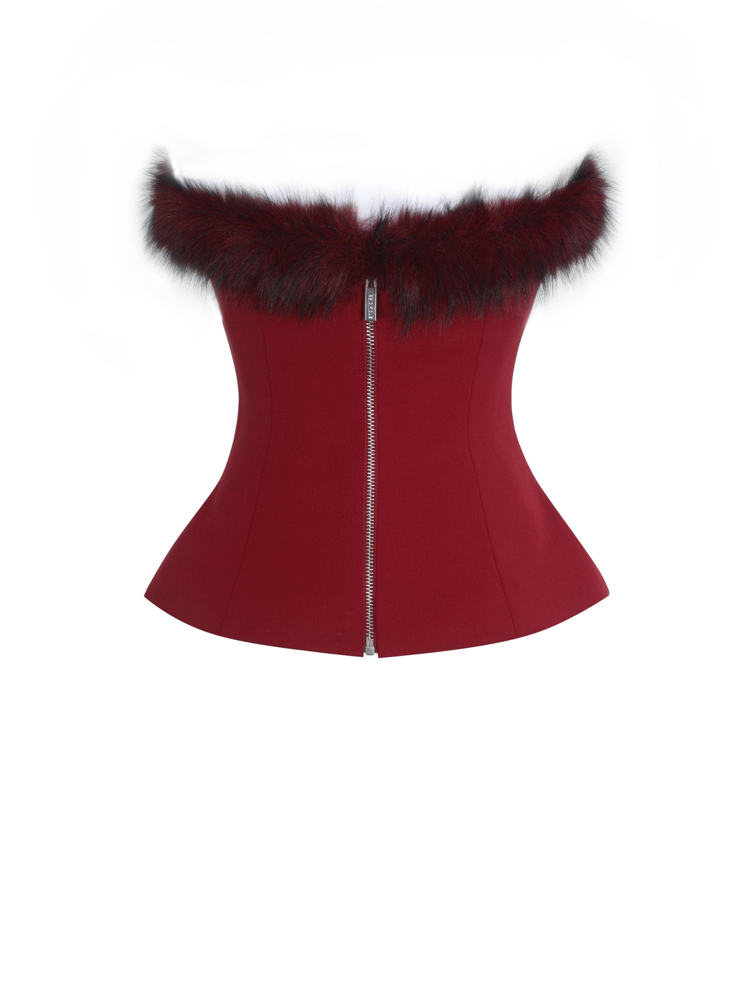 Ivette Fur-Trimmed Peplum Top | Crimson
