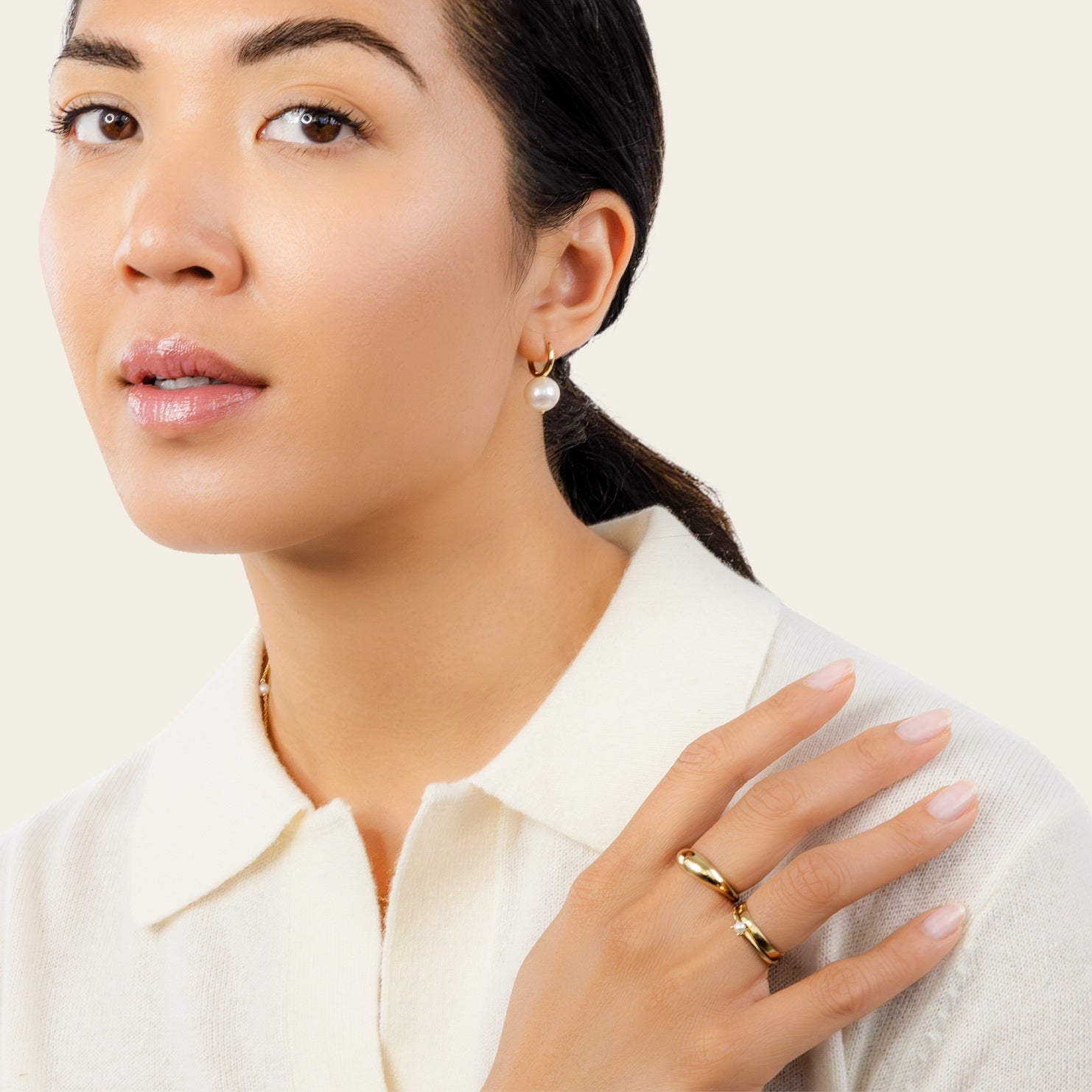 Womens | 14K Solid Yellow Gold | Large Pearl Huggies | Freshwater Pearls