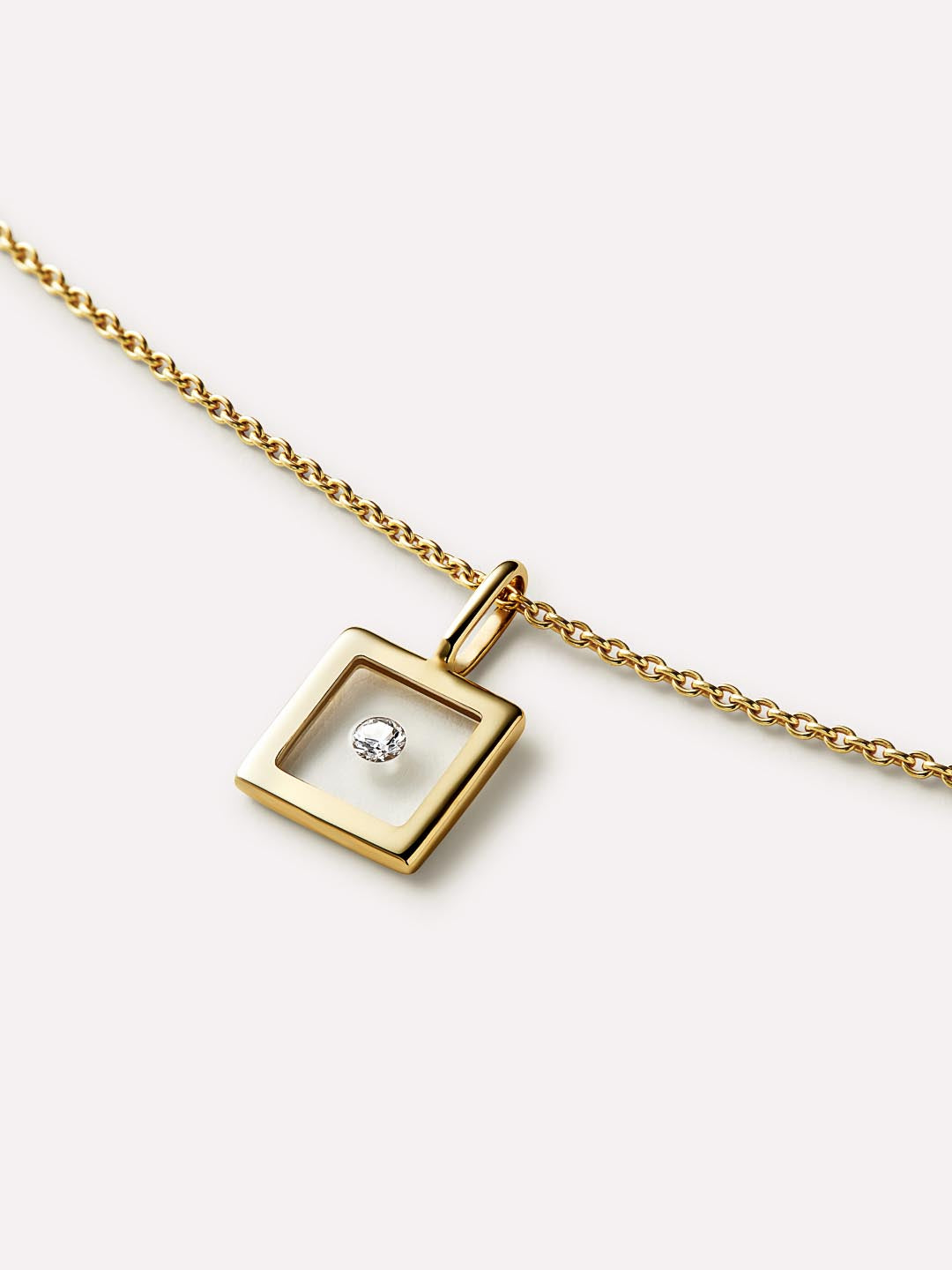 Square Floating Charm Pendant | 10K Solid Gold | 0.02 CTW Diamond/Clear Enamel