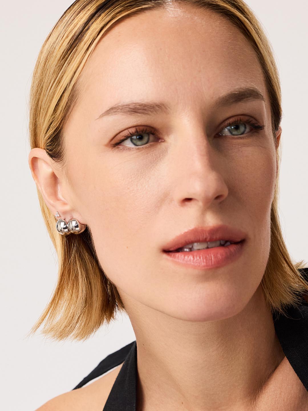 Mini Abby Sphere Hoop Earrings | Rhodium on Brass