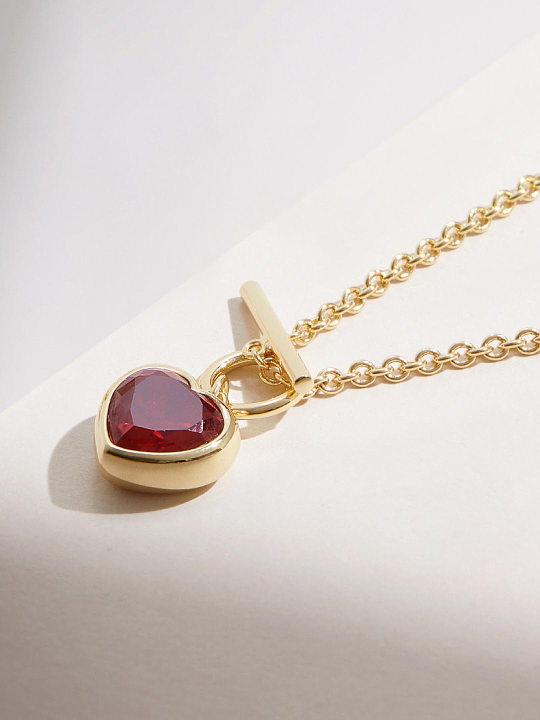 Hana Lee Heart Necklace | 14K Gold on Brass | Red Cubic Zirconia