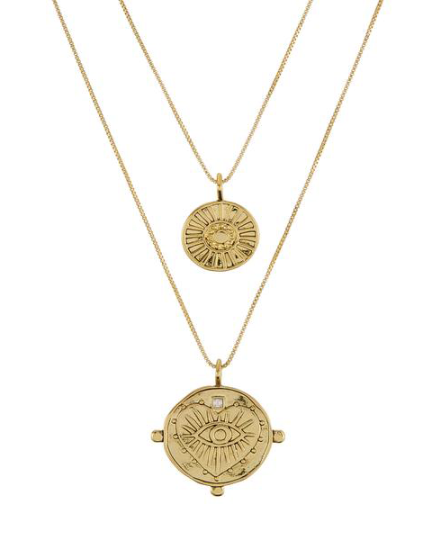 Evil Eye Double Coin Necklace | Gold