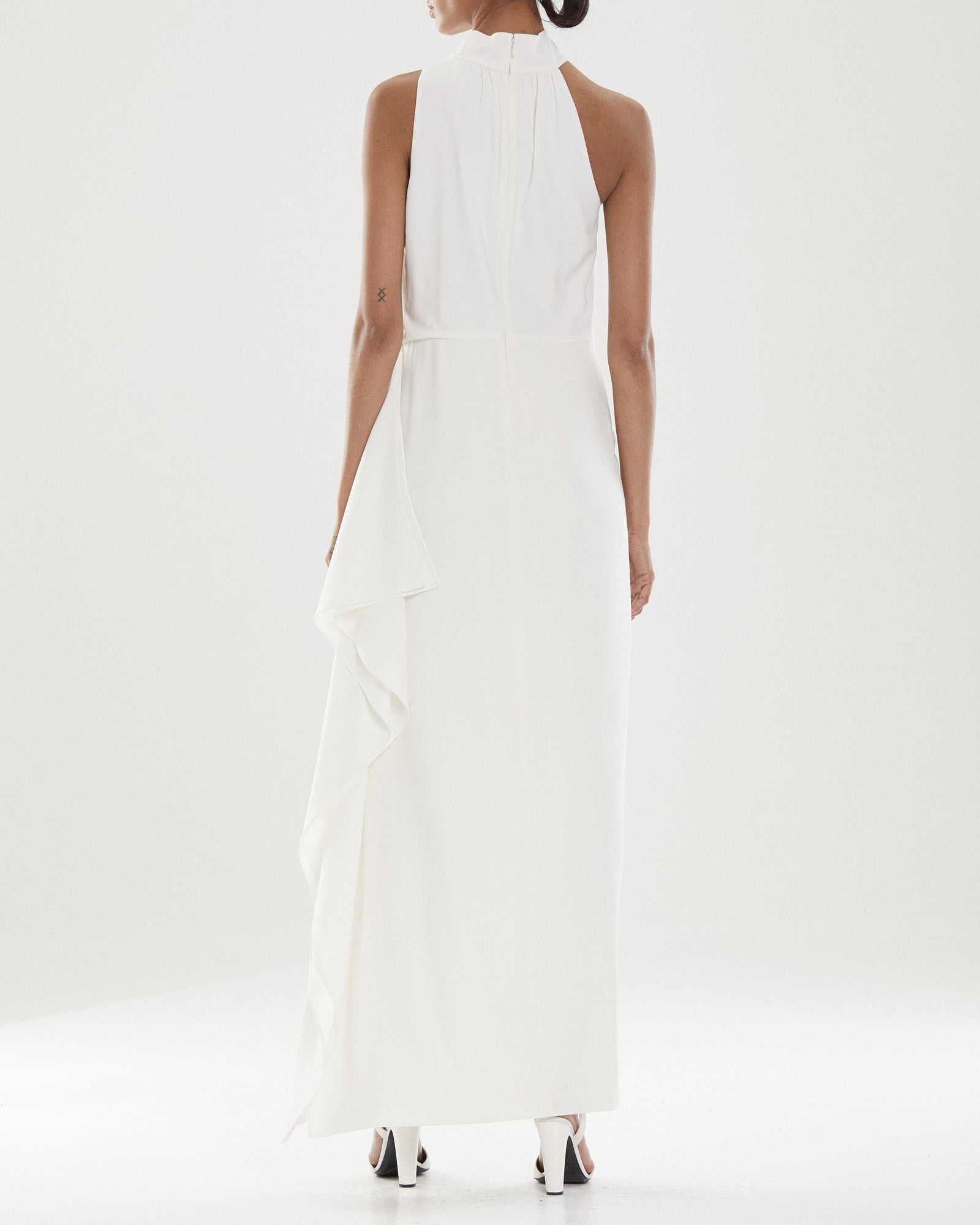 Halston | Io Asymmetric Mock Neck Gown | Chalk